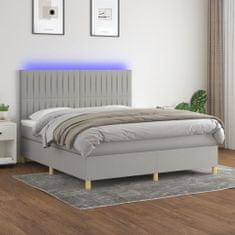 Vidaxl Box spring postelja z vzmetnico LED sv. siva 180x200 cm blago