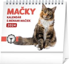 Namizni koledar Mačke - z imeni mačk 2024, 16,5 × 13 cm