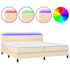 Vidaxl Box spring postelja z vzmetnico LED krem 200x200 cm blago