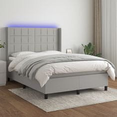 Vidaxl Box spring postelja z vzmetnico LED svetlo siva 140x190cm blago