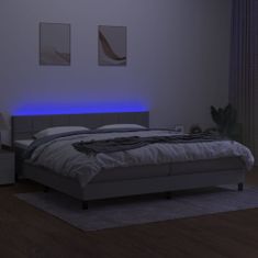 Vidaxl Box spring postelja z vzmetnico LED sv. siva 200x200 cm blago