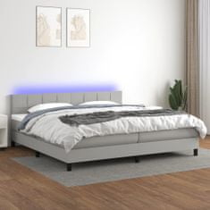 Vidaxl Box spring postelja z vzmetnico LED sv. siva 200x200 cm blago