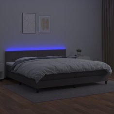 Vidaxl Box spring postelja z vzmetnico LED siva 200x200cm umetno usnje
