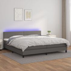 Vidaxl Box spring postelja z vzmetnico LED siva 200x200cm umetno usnje