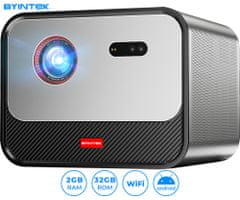 Byintek R80 prenosni 3D LED DLP projektor, Android, WiFi, Bluetooth, 2GB+32GB, 2200 lm, zvočniki + daljinec