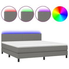 Vidaxl Box spring postelja z vzmetnico LED temno siva 160x200 cm blago