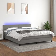 Vidaxl Box spring postelja z vzmetnico LED temno siva 160x200 cm blago