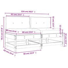 Vidaxl Sredinski kavč z blazinami 2 kosa trdna borovina