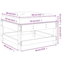 Vidaxl Vrtni stolček za noge z blazino trdna borovina