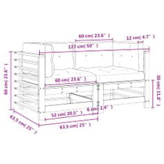 Vidaxl Kotni kavč z blazinami 2 kosa trdna borovina