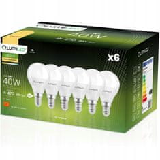 LUMILED 6x LED žarnica E14 P45 5W = 40W 470lm 3000K Toplo bela 180°