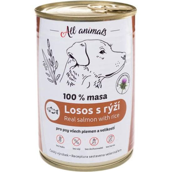 All Animals cons. za pse losos z rižem 400g