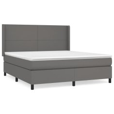 Vidaxl Box spring postelja z vzmetnico siva 180x200 cm umetno usnje