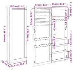 Vidaxl Omarica za nakit z ogledalom stenska črna 37,5x10x106 cm