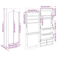 Vidaxl Omarica za nakit z ogledalom stenska bela 37,5x10x90 cm