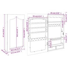 Vidaxl Omarica za nakit z ogledalom stenska 37,5x10x67 cm