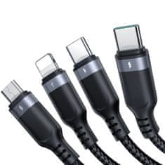 slomart 4v1 usb kabel usb-a - 2 x usb-c / lightning / micro za polnjenje in prenos podatkov 1,2 m joyroom s-1t4018a18 - črn