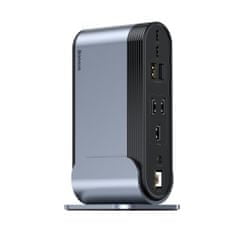 slomart baseus večnamensko vozlišče 3x usb 3.2 gen 1 / 2x usb 2.0 / 2x usb tip c / bralnik kartic sd in micro sd / aux / 3x hdmi / rj45 1gbps power delivery 100W (eu / cn / uk vtiči) siva (cahub-dg0g)