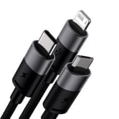 BASEUS Telefonski kabel StarSpeed 3v1 USB - micro USB / iPhone Lightning / USB-C 1,2 m - črn