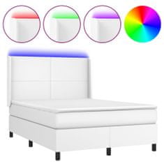 Vidaxl Box spring postelja z vzmetnico LED bela 140x190cm umetno usnje