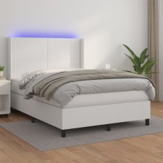 Vidaxl Box spring postelja z vzmetnico LED bela 140x200cm umetno usnje