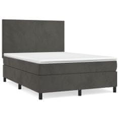 Vidaxl Box spring postelja z vzmetnico temno siva 140x200 cm žamet