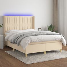 Vidaxl Box spring postelja z vzmetnico LED krem 140x200 cm blago