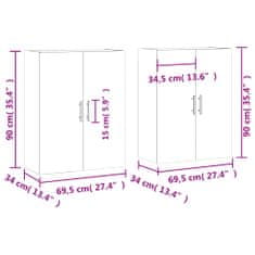 Vidaxl Stenska omarica 2 kosa siva sonoma 69,5x34x90 cm