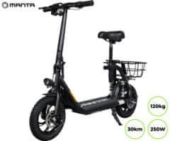 Manta MES1202H Flinstone II električni skiro, 30,48 cm, 20km/h, do 30km, 120kg, črn (MAN-MES1202H)