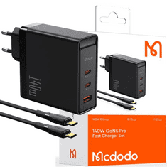 Mcdodo Polnilec USB-C, GaN, 140W + kabel USB-C 240W, 2M , McDodo CH-2913