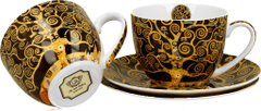 Set 2 skodelic + krožnika Klimt Drevo, 250 ml porcelan, darilna embalaža, 3564