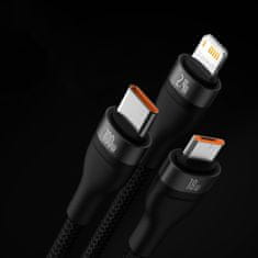 BASEUS Kabel 3v1 USB z USB-C / iPhone Lightning / micro USB 1,2 m - črn