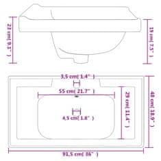 Vidaxl Kopalniški umivalnik bel 91,5x48x23 cm pravokoten keramičen
