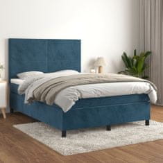 Vidaxl Box spring postelja z vzmetnico temno modra 140x200 cm žamet
