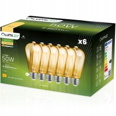 LUMILED 6x LED žarnica E27 ST64 6W = 50W 660lm 2200K Toplo bela 360° Filament Edison