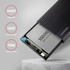 AXAGON EE25-GTR, USB-C 10Gb/s - SATA 6G 2,5" RIBBED škatla, črna