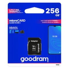slomart goodram microcard 256 gb pomnilniška kartica micro sd xc uhs-i class 10, sd adapter (m1aa-2560r12)