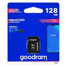 slomart goodram microcard 128 gb pomnilniška kartica micro sd xc uhs-i class 10, sd adapter (m1aa-01280r12)