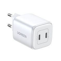 Ugreen GaN 2x USB-C 45W QC PD hitri polnilec bele barve