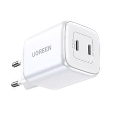 Ugreen GaN 2x USB-C 45W QC PD hitri polnilec bele barve