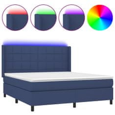 Vidaxl Box spring postelja z vzmetnico LED modra 180x200 cm blago