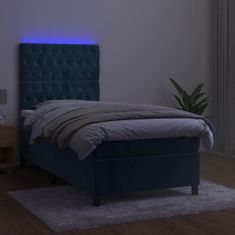 Vidaxl Box spring postelja z vzmetnico LED temno modra 80x200 cm žamet