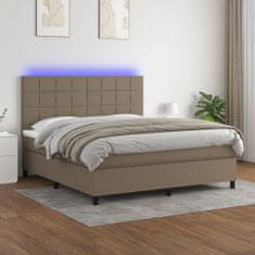 Vidaxl Box spring postelja z vzmetnico LED taupe 160x200 cm blago
