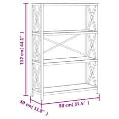 Vidaxl Regal 4-nadstropni 80x30x112 cm trdna hrastovina