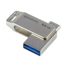 GoodRam Flash disk 64 GB dvojni USB 3.2 + USB-C OTG ODA3 srebrn