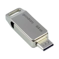 GoodRam Flash disk 64 GB dvojni USB 3.2 + USB-C OTG ODA3 srebrn