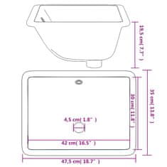 Vidaxl Kopalniški umivalnik bel 47,5x35x19,5 cm pravokoten keramičen