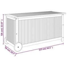 Vidaxl Vrtna škatla s kolesi 113x50x58 cm trden akacijev les