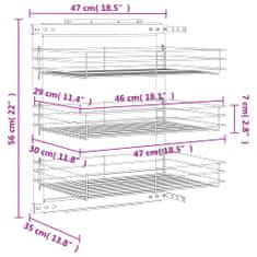 Vidaxl Izvlečna kuhinjska košara 3-nadstropna srebrna 47x35x56 cm