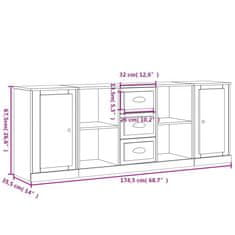 Vidaxl Komode 3 kosi visok sijaj bele inženirski les